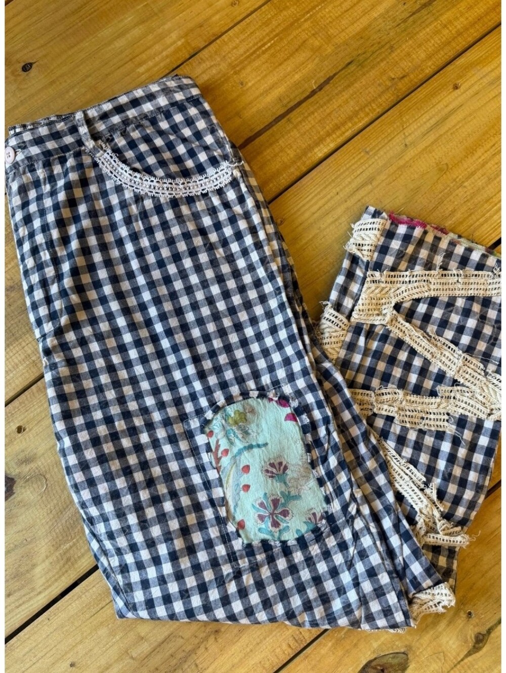 🔥BRAND NEW Traveling On Pants -Black Gingham,Jaded Gypsy, Patchwork